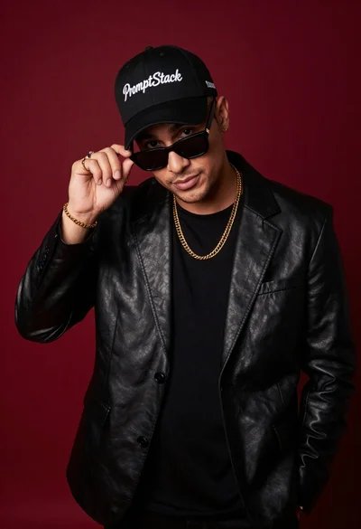 Stylish man in black blazer against deep red background
