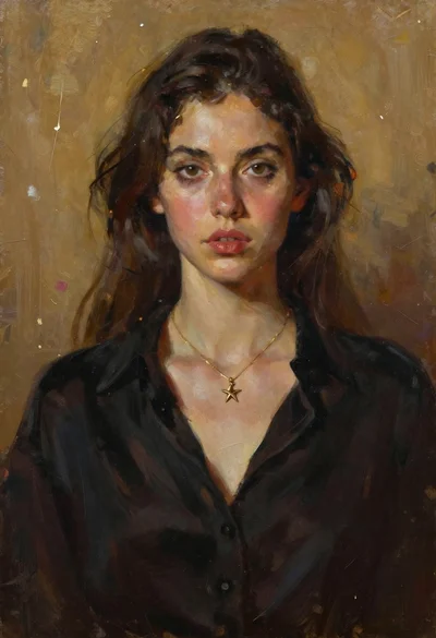 Oil painting portrait of woman with dark hair