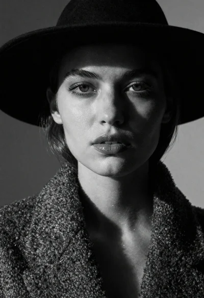 Black and white fashion portrait of a woman