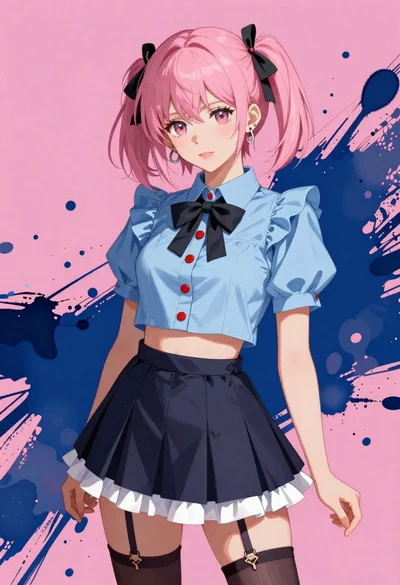 Anime portrait of woman with pink hair and ruffles