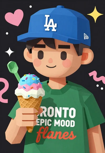 Low poly illustration of boy holding ice cream cone with spoon