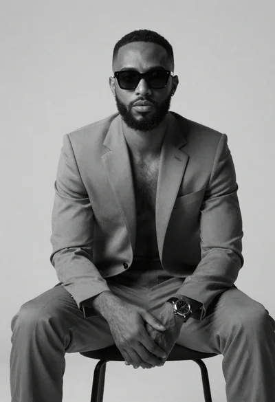 Black and white portrait of confident man in studio