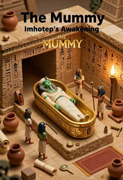 Isometric view of ancient egyptian tomb diorama with mummy sarcophagus