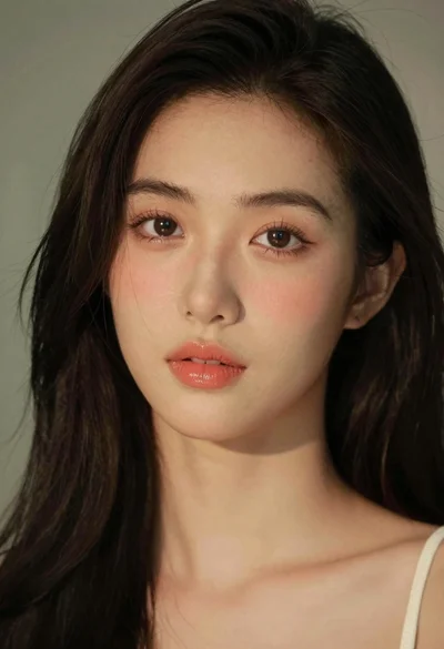 Portrait of young woman with dark hair and brown eyes