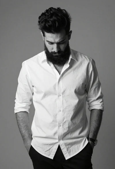 Black and white portrait of man with beard studio shot