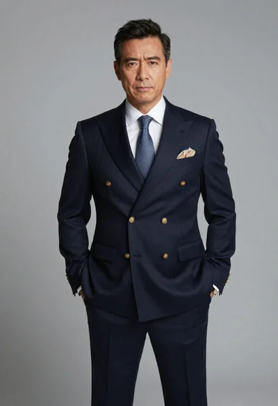 Portrait of a middle aged man in navy pinstripe suit
