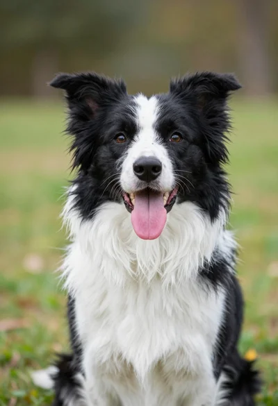 Close up portrait of happy border collie dog panting in green grass