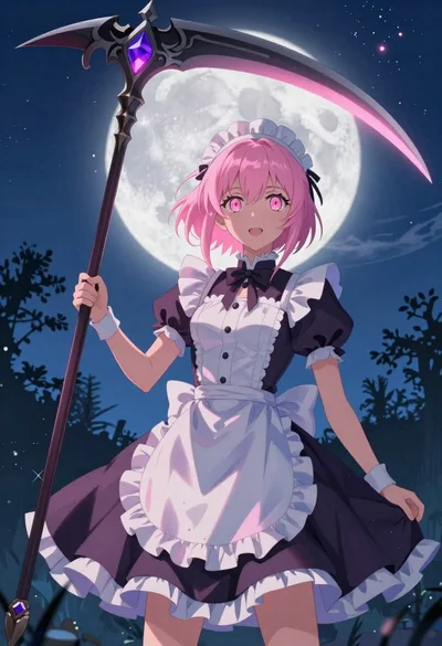 Anime girl with scythe against a full moon