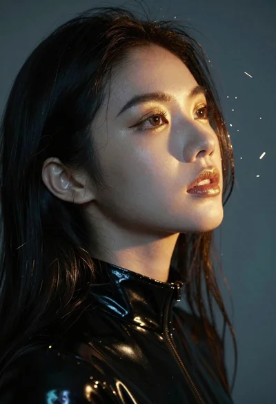 Profile portrait of woman with dark hair under golden light