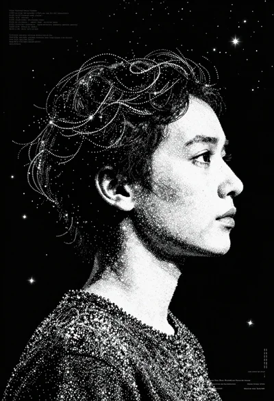 Monochrome dot matrix profile head against space