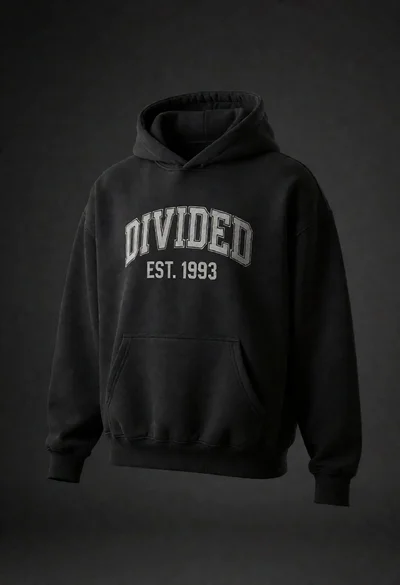 Black vintage hoodie floating against dark gray background for product display