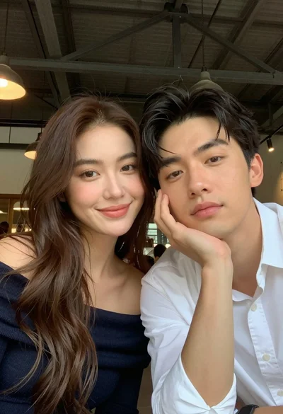 Close up selfie of young couple in industrial interior setting