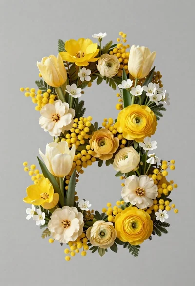 Floral number eight composition on muted grey background