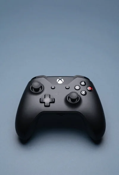 Sleek black xbox controller resting on a smooth matte surface in studio