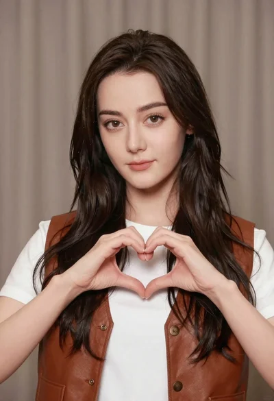 Close up portrait of young woman making heart shape over chest