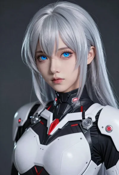 Anime portrait of futuristic female character with silver hair