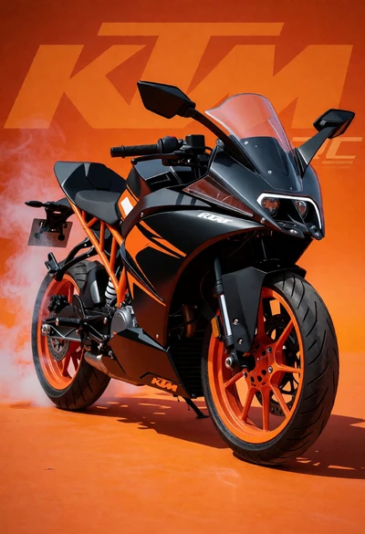 Black and orange ktm rc sport motorcycle in dynamic threequarter view