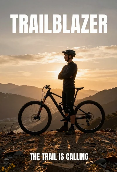 Fit male cyclist in black gear stands next to mountain bike on