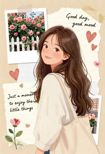 Young woman with brown hair smiling over shoulder in white sweater holding