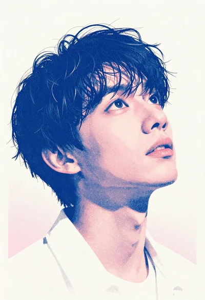 Close up portrait of young man with blue ink stippling