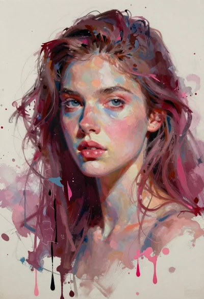 Oil painting portrait of woman with messy long hair