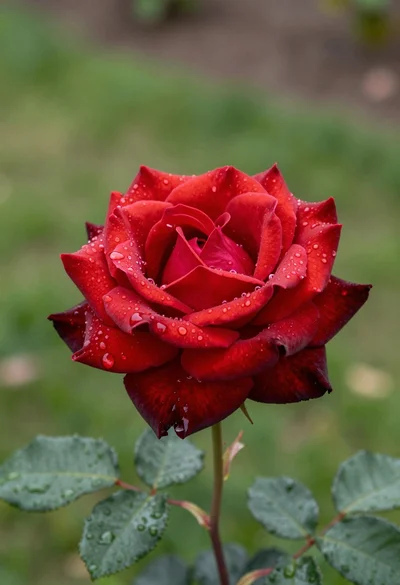 Macro photograph of deep crimson rose petals covered in glistening water droplets
