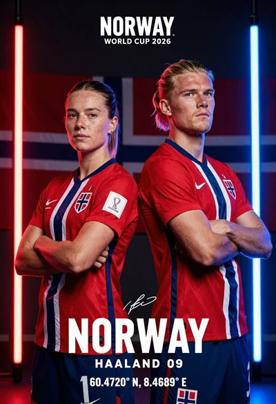 Two athletes stand back to back in red white and blue norway