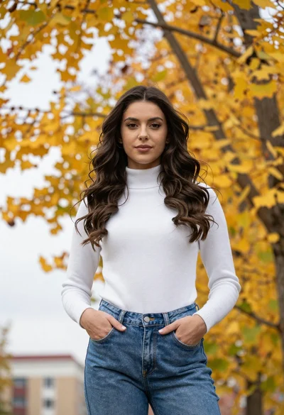 Young woman standing outdoors under autumn trees