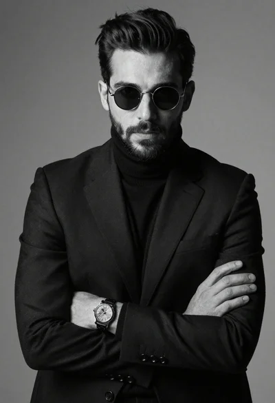 Black and white portrait of man in tailored suit