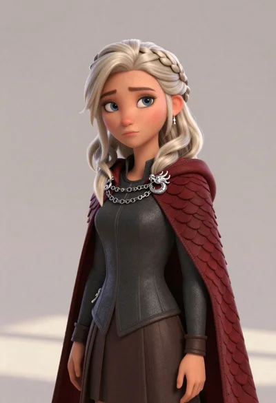 Stylized bobblehead figure of young woman with platinum blonde hair in braids