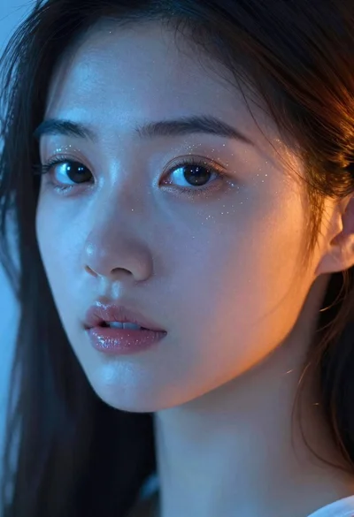 Close up portrait of young east asian woman with ethereal glow