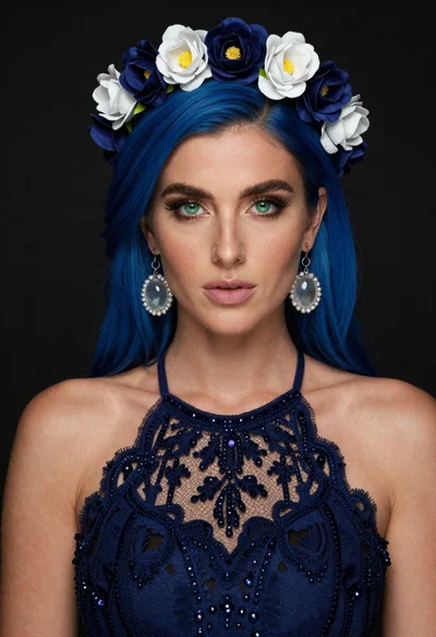 Close up portrait of woman with blue hair