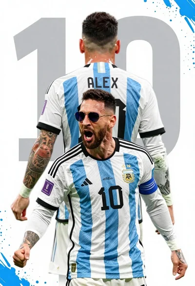 Argentina football player celebrating with clenched fist in national team jersey