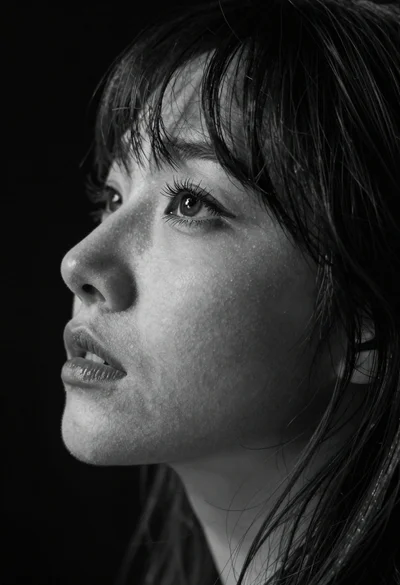 Monochrome close up profile of womans face