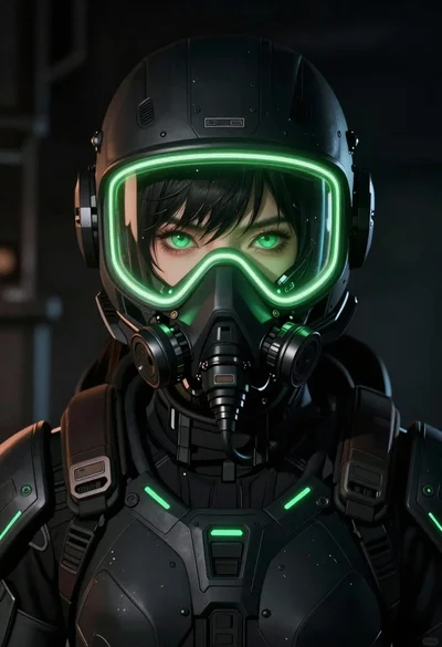 Anime portrait of woman in scifi gear with neon accents