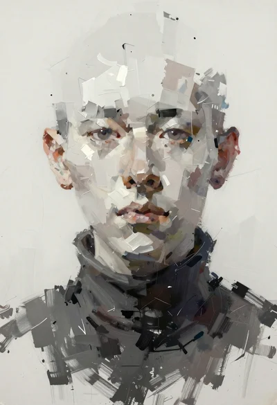 Fragmented face portrait with vertical brushstrokes
