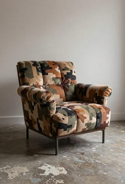 Camouflage armchair in a stylish indoor setting