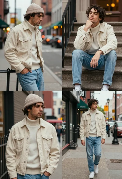 Collage of four portraits of young man in urban street setting