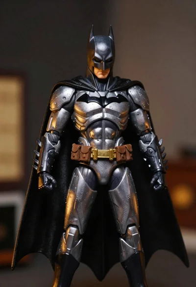Batman action figure in silver and gold armor