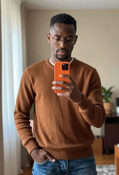 African american man taking a mirror selfie indoors