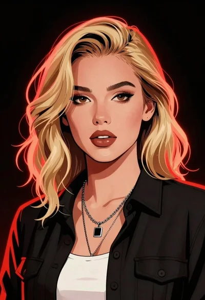 Young woman with blonde hair in black shirt against solid black background