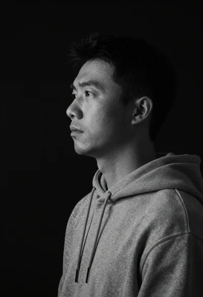 Monochrome portrait of asian man in profile