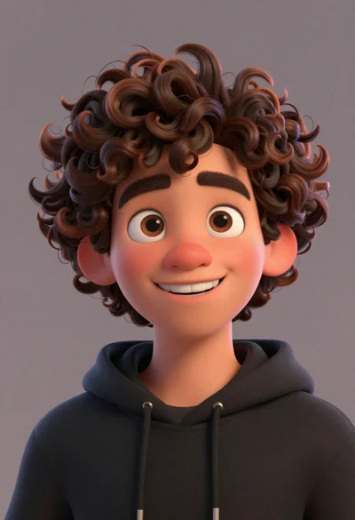 Close up portrait of cheerful young man with curly brown hair