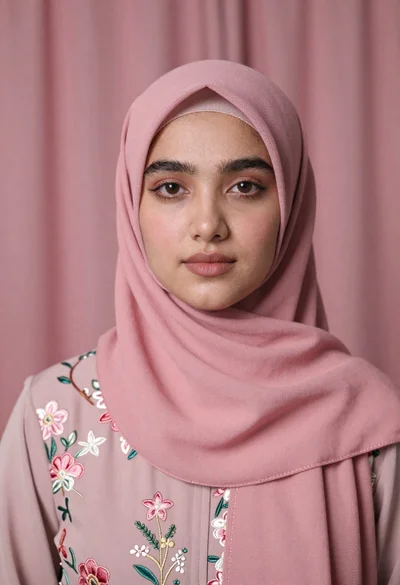 Portrait of young woman wearing pink hijab