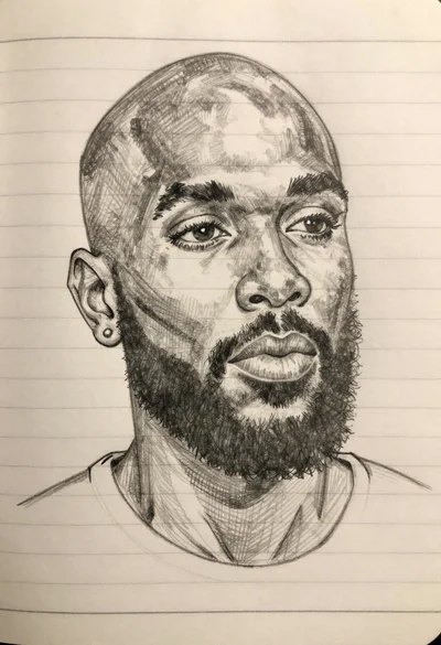 Pencil sketch portrait of a bearded black man