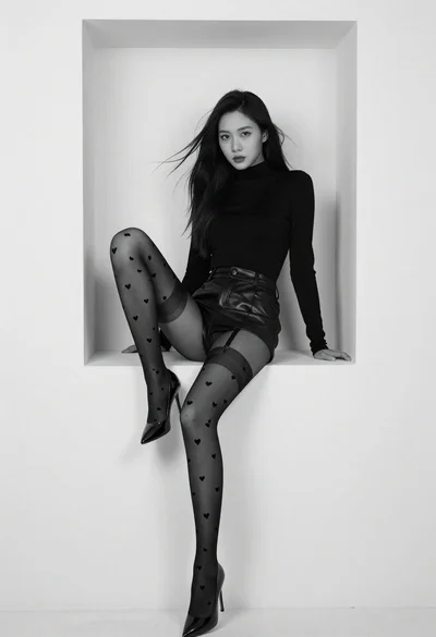Black and white portrait of woman in minimalist niche