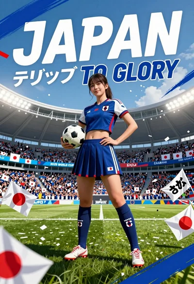 Confident young woman in blue sports outfit at vibrant football stadium