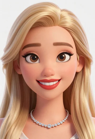 Closeup portrait of stylized blonde woman with soft animated appearance