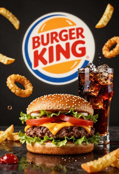 Large juicy beef burger with soda and ice cubes in dark studio