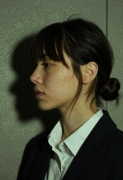 Profile portrait of young woman with dark hair